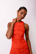 Erin Ruche Scrunchie Red Mini Dress