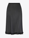 Black skirt with lace trim on a light gray background