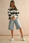T5244   LONG SLEEVE WIDE PANEL KNITTED SHIRTS: OLIVE/BEIGE / L