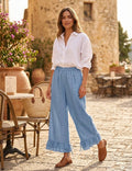 4029 WIDE LINEN PANTS WITH EYELET EMBROIDERY: WHITE