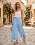 4029 WIDE COTTON PANTS WITH EYELET EMBROIDERY: ROYAL