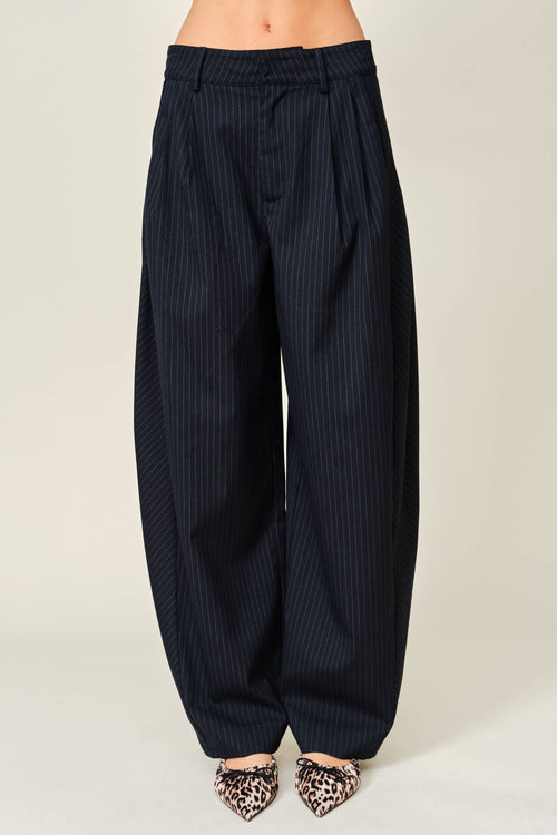Navy Pinstripe Barrel Pants