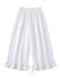 4029 WIDE LINEN PANTS WITH EYELET EMBROIDERY: WHITE