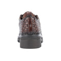 Brown woven leather shoe on a white background