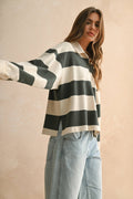 T5244   LONG SLEEVE WIDE PANEL KNITTED SHIRTS: OLIVE/BEIGE / M