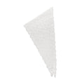 A triangular white lace or mesh fabric banner with scalloped edges and a bubble-textured pattern, shown on a plain white background.