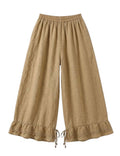 4029 WIDE LINEN PANTS WITH EYELET EMBROIDERY: WHITE