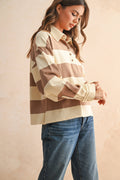 T5244   LONG SLEEVE WIDE PANEL KNITTED SHIRTS: OLIVE/BEIGE / M