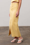 Linen Button Midi Skirt