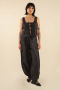 NLT Cotton Blend Black Denim Tie Top