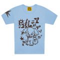 Light blue t-shirt with brown graphic design on a white background