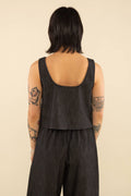 NLT Cotton Blend Black Denim Tie Top