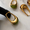 Green Amber Resin Teardrop Earrings_CWAJE06456: Brown / (OS) 1