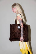 Utility Tote in Chocolate Nylon Satin: Chocolate / OS