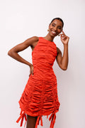 Erin Ruche Scrunchie Red Mini Dress