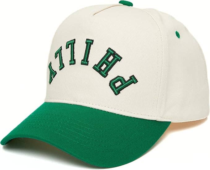 White and green cap with 'PHILLY' text on a white background
