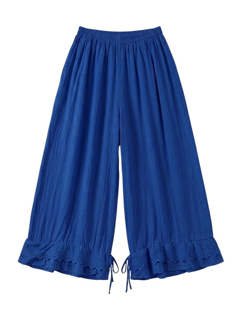 4029 WIDE COTTON PANTS WITH EYELET EMBROIDERY: ROYAL