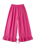 4029 WIDE LINEN PANTS WITH EYELET EMBROIDERY: WHITE